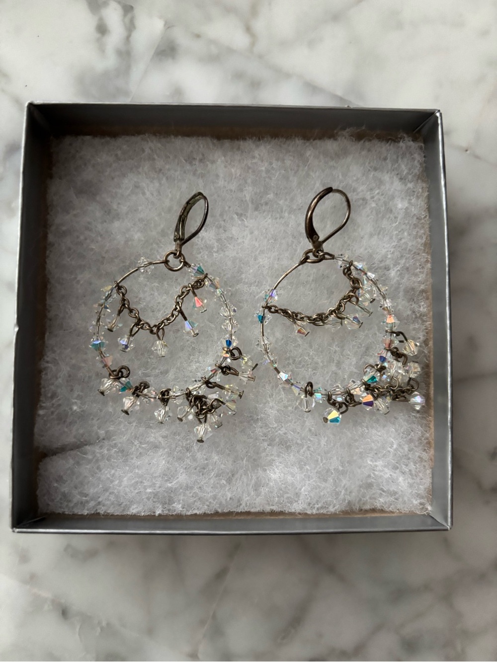 ⚜️Crystal Bead Hoop Drop Earrings - Clear Iridescent